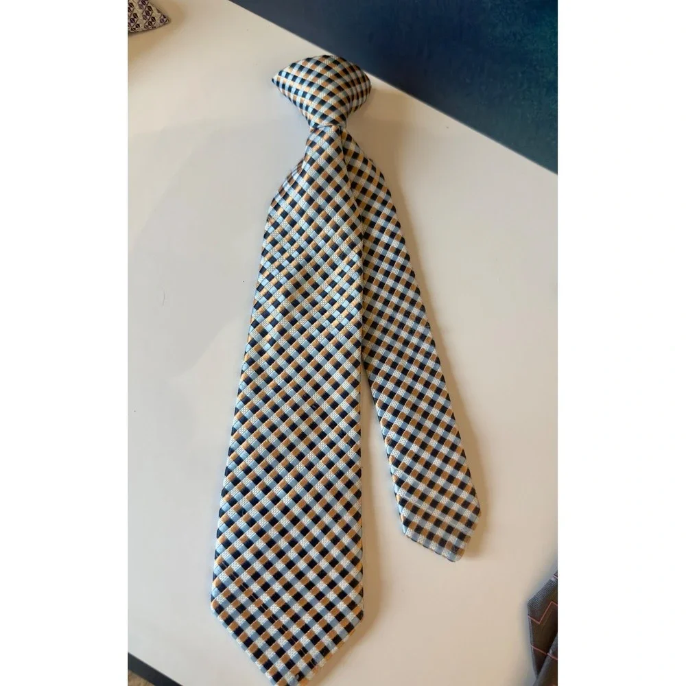 Boys Clip On Necktie Lot of 4 Striped Plaid Geometric Formal‎ Tie Ages 6-10